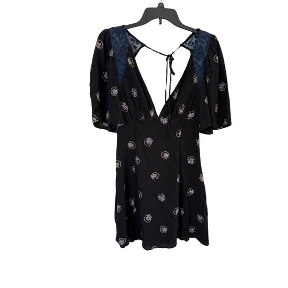 Free People Mockingbird Mesh Inset Deep V-neck Mini Dress Women's Size 2 - Picture 3 of 9